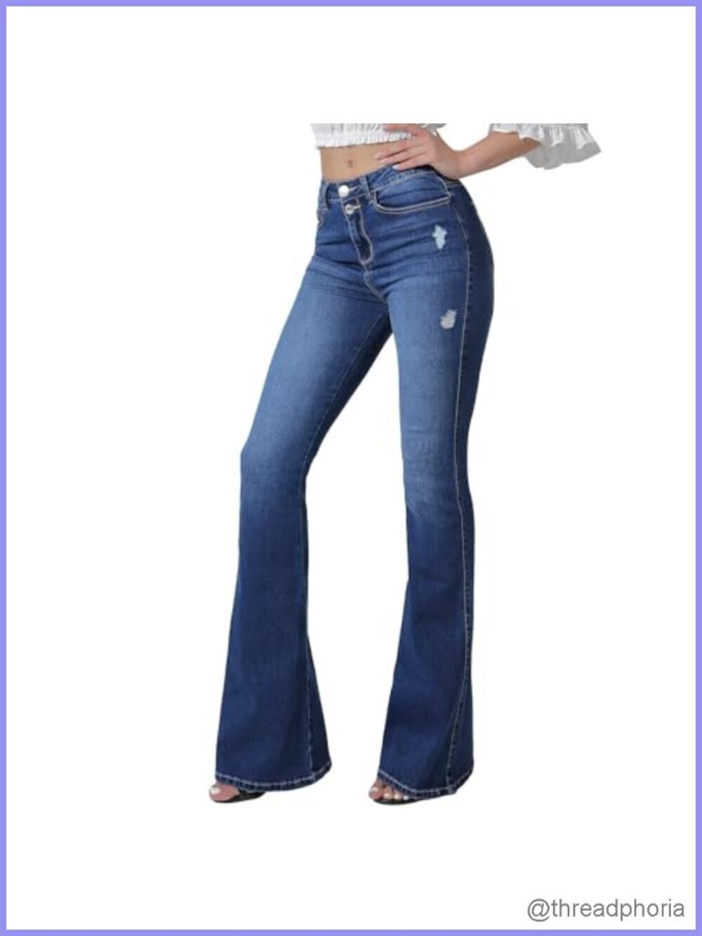 Women's High Rise Flare Bell Bottom Jeans Wide Leg Stretchy Bootcut Denim 5